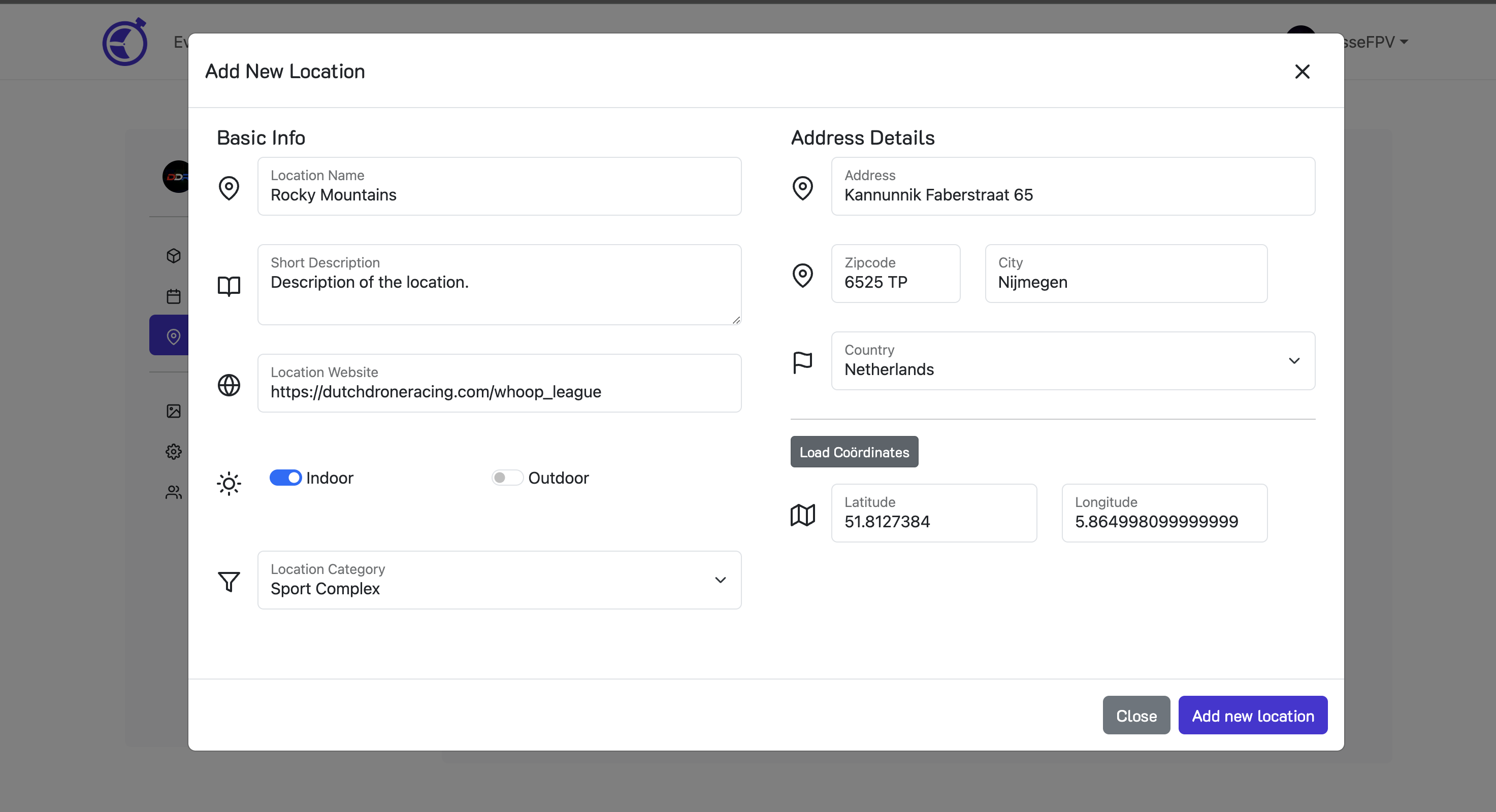 FPVScores Location Form